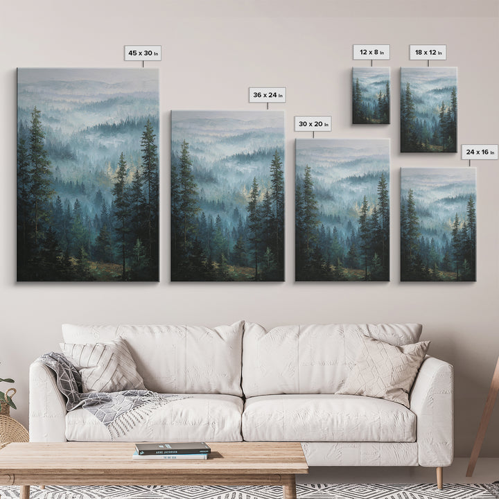 Calm Misty Forest Panorama Framed Canvas Print, Master Bedroom, Modern Decor, Bedroom Decor, Fine Art, Sanctuary, Wall Decor, MAS-2x3-84
