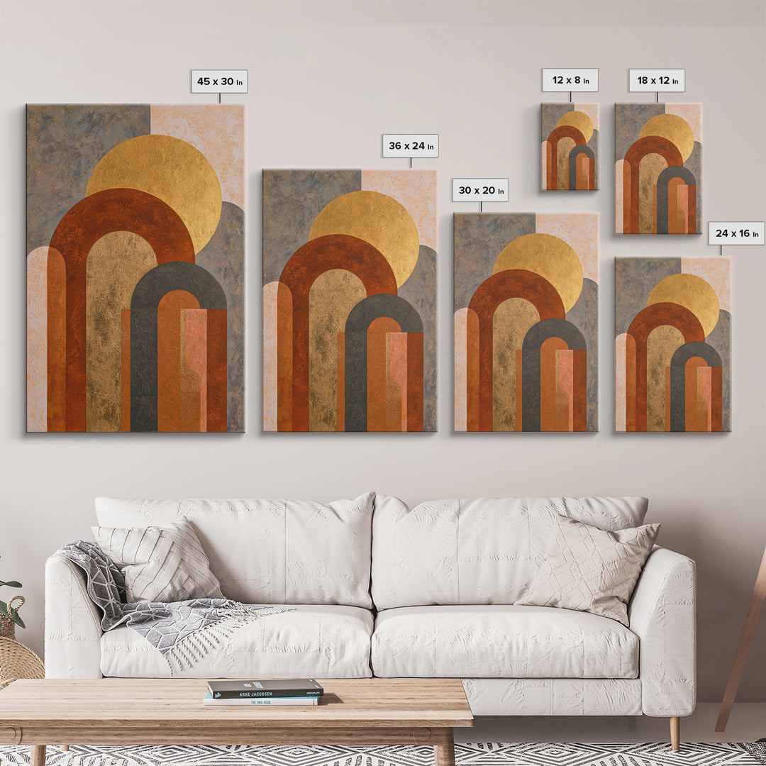Gold Accented Abstract Arches Framed Canvas Print, Master Bedroom, Minimalist Wall Art, Bedroom Decor, Fine Art, Sanctuary, MAS-2x3-88