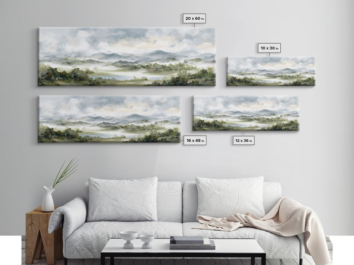 Calm Misty Forest Panorama Canvas Print, Master Bedroom, Above Bed Wall Decor, Bedroom Decor, Oil Painting, Sanctuary, MAS-3x1-20