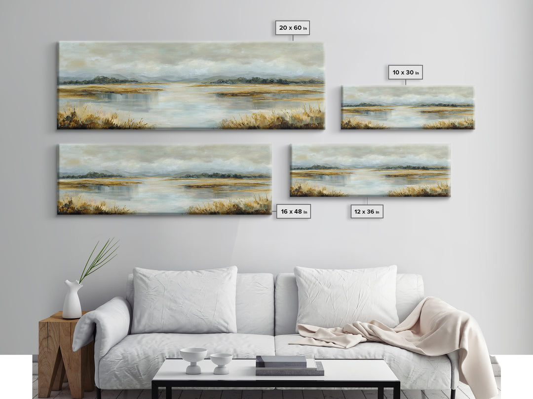 Serene Lake with Pale Morning Reflection Framed Canvas Print, Master Bedroom, Room Decor, Bedroom Decor, Fine Art, Sanctuary, MAS-3x1-23