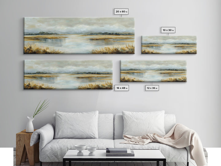 Serene Lake with Pale Morning Reflection Framed Canvas Print, Master Bedroom, Room Decor, Bedroom Decor, Fine Art, Sanctuary, MAS-3x1-23