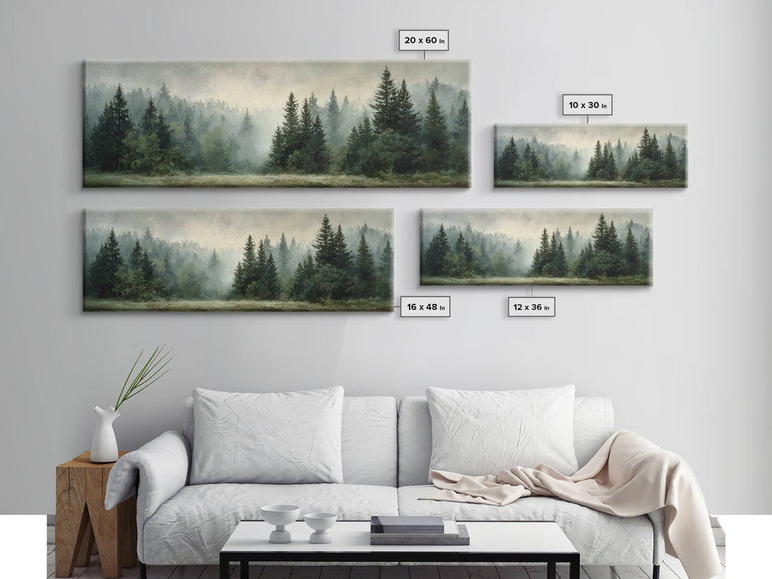 Calm Misty Forest Panorama Framed Canvas Print, Master Bedroom, Modern Decor, Bedroom Decor, Fine Art, Sanctuary, Wall Decor, MAS-3x1-44
