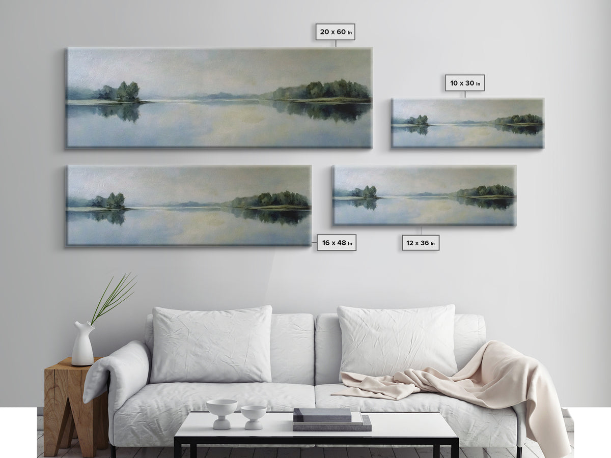 Serene Lake with Pale Morning Reflection Framed Canvas Print, Master Bedroom, Wedding Decor, Bedroom Decor, Fine Art, Sanctuary, MAS-3x1-47
