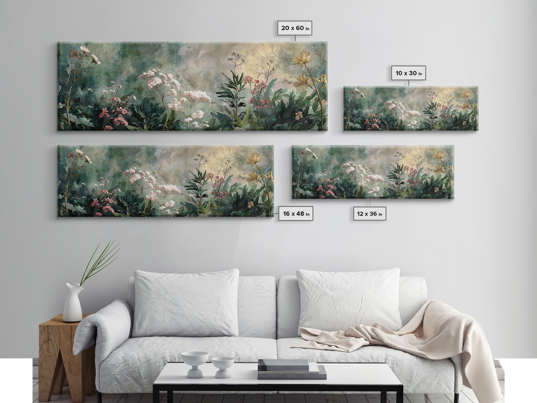 Dreamy Celestial Moon and Botanical Composition Framed Canvas Print, Master Bedroom, Bedroom Decor, Oil Painting, Sanctuary, MAS-3x1-51