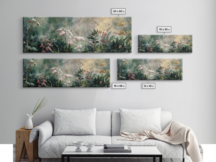 Dreamy Celestial Moon and Botanical Composition Framed Canvas Print, Master Bedroom, Bedroom Decor, Oil Painting, Sanctuary, MAS-3x1-51