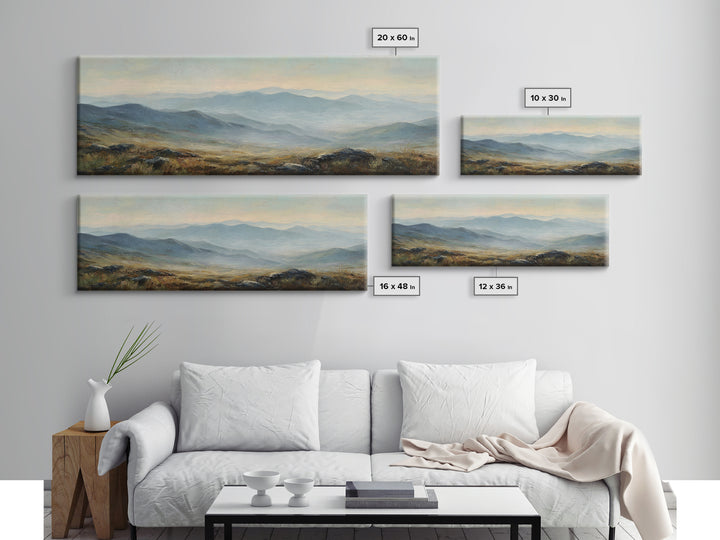 Soft Mountain Ridge Framed Canvas Print, Master Bedroom, Above Bed Wall Decor, Bedroom Decor, Oil Painting, Sanctuary, MAS-3x1-53