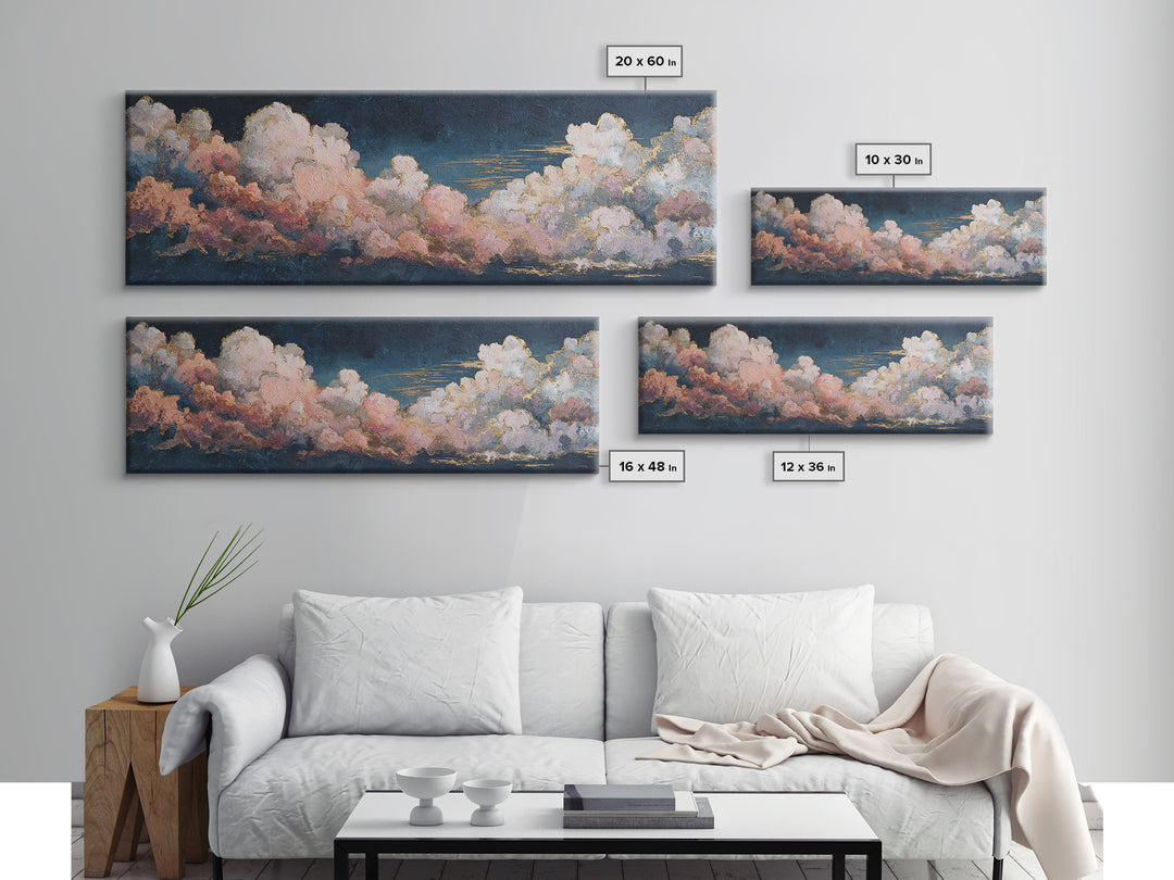 Blush and Taupe Cloudscape Canvas Print, Master Bedroom, Wall Art, Bedroom Decor, Oil Painting, Sanctuary, Bedroom Wall Art, MAS-3x1-70