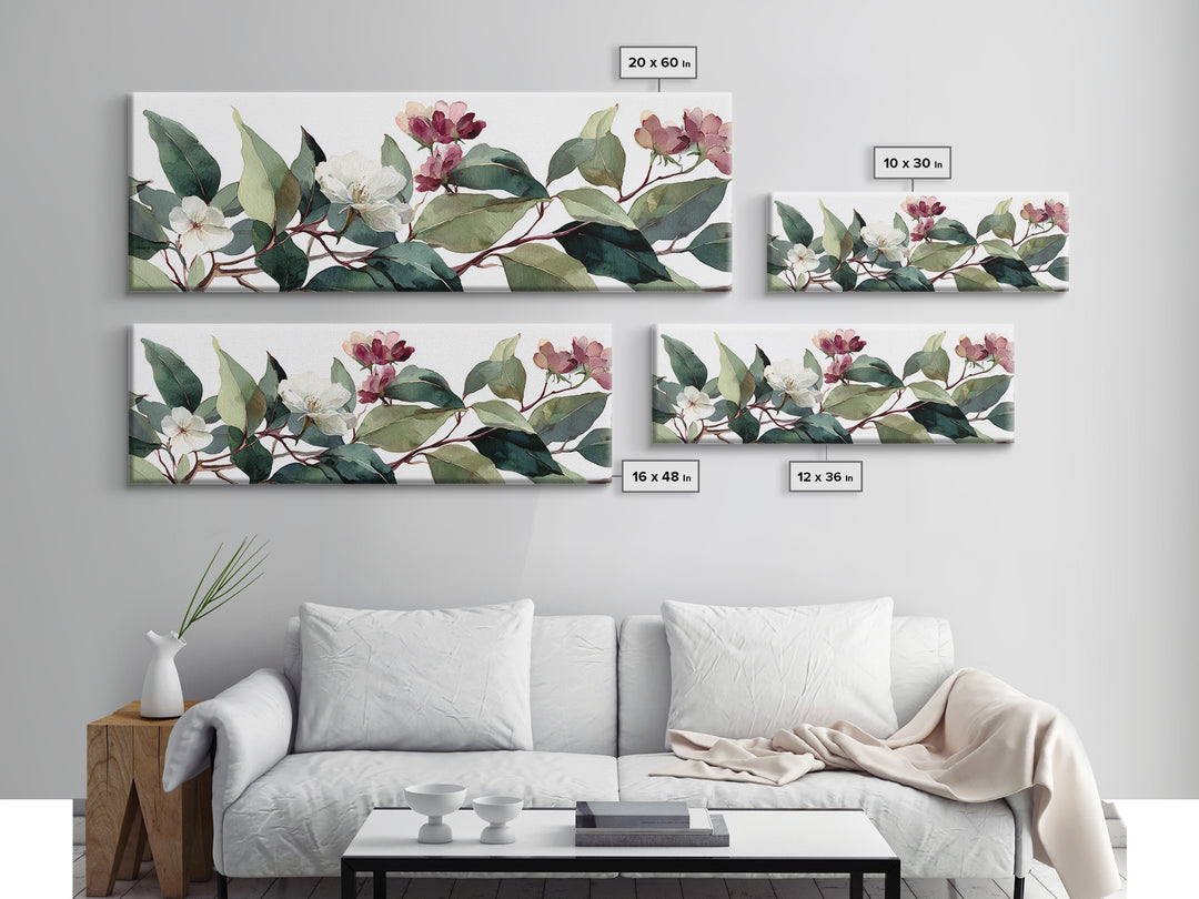 Gentle Eucalyptus Watercolor Branches Canvas Print, Master Bedroom, Art Print, Bedroom Decor, Oil Painting, Sanctuary, MAS-3x1-76