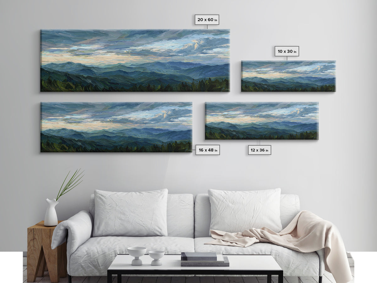 Soft Mountain Ridge Framed Canvas Print, Master Bedroom, Above Bed Wall Decor, Bedroom Decor, Oil Painting, Sanctuary, MAS-3x1-77