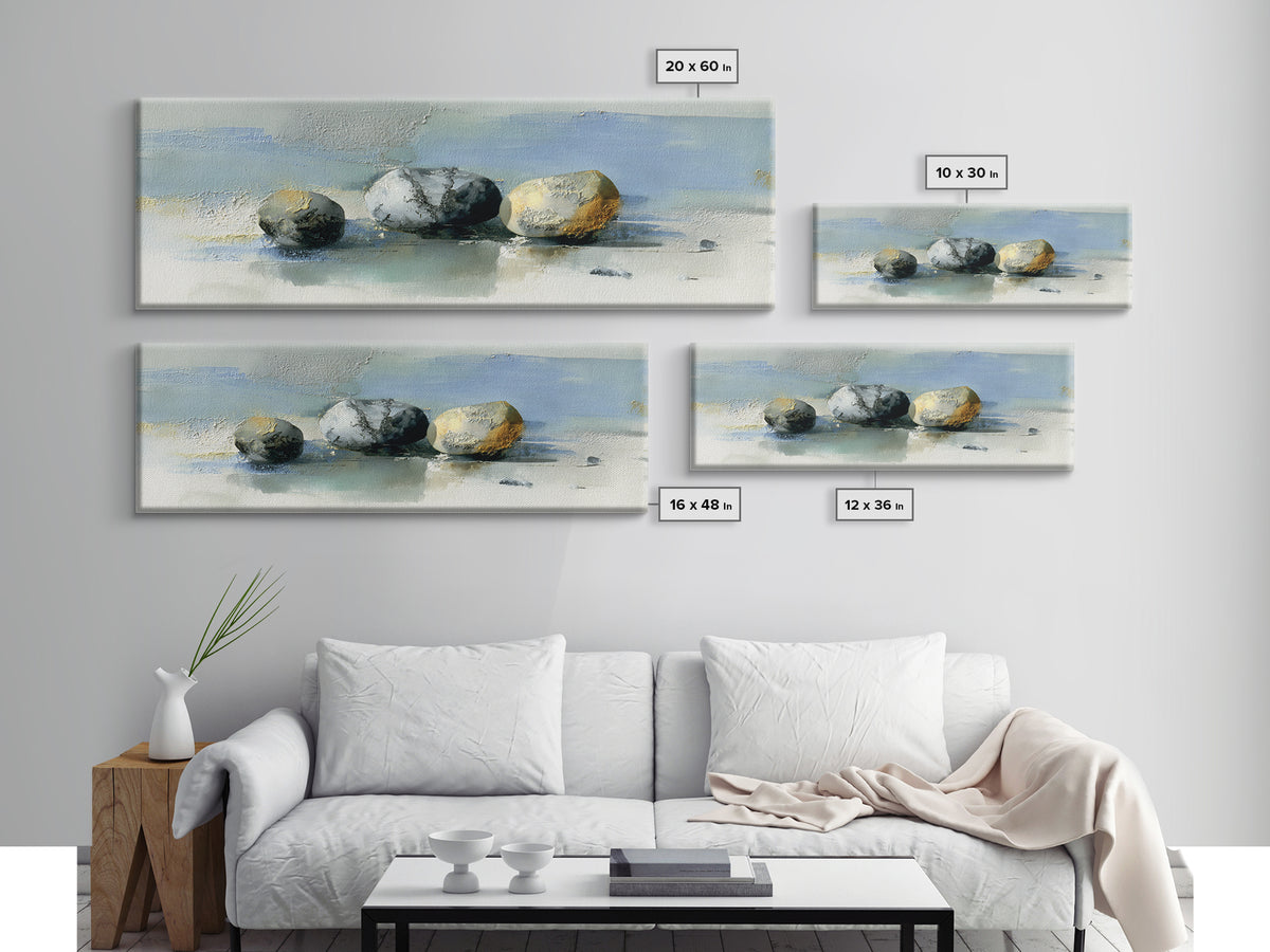 Minimal Stone Shapes Canvas Print, Master Bedroom, Above Bed Wall Art, Bedroom Decor, Abstract Art, Sanctuary, MAS-3x1-8