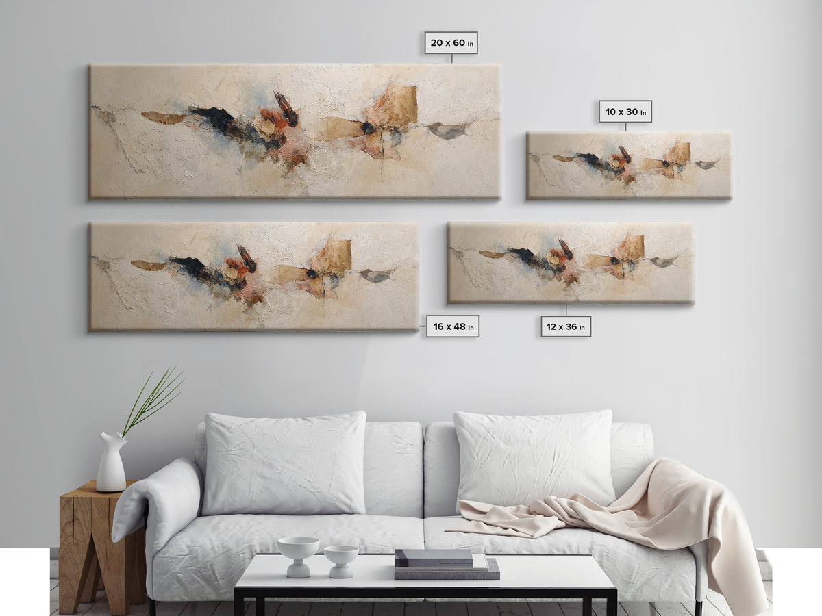 Large Cream Abstract Framed Canvas Print, Master Bedroom, Vinyl Wall Decal, Bedroom Decor, Abstract Art, Sanctuary, MAS-3x1-81