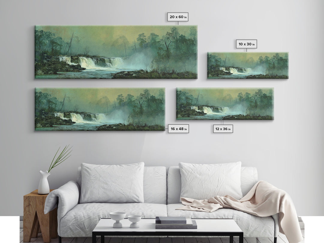 Peaceful Waterfall in Misty Green Forest Canvas Print, Master Bedroom, Printable Art, Bedroom Decor, Fine Art, Sanctuary, MAS-3x1-83