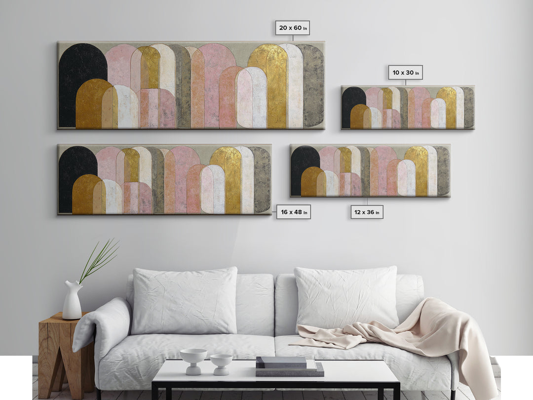 Gold Accented Abstract Arches Canvas Print, Master Bedroom, Textured Painting, Bedroom Decor, Abstract Art, Sanctuary, MAS-3x1-96