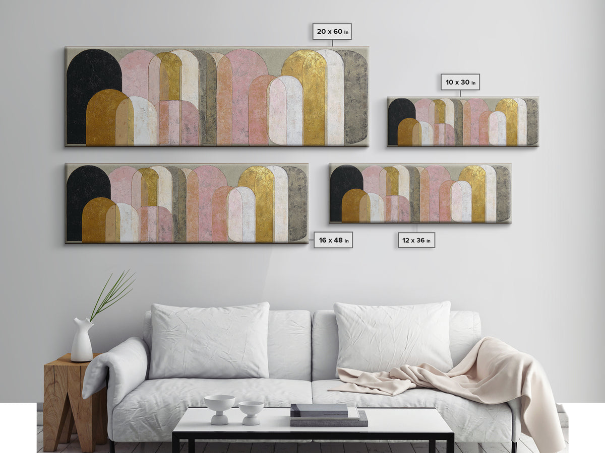 Gold Accented Abstract Arches Canvas Print, Master Bedroom, Textured Painting, Bedroom Decor, Abstract Art, Sanctuary, MAS-3x1-96