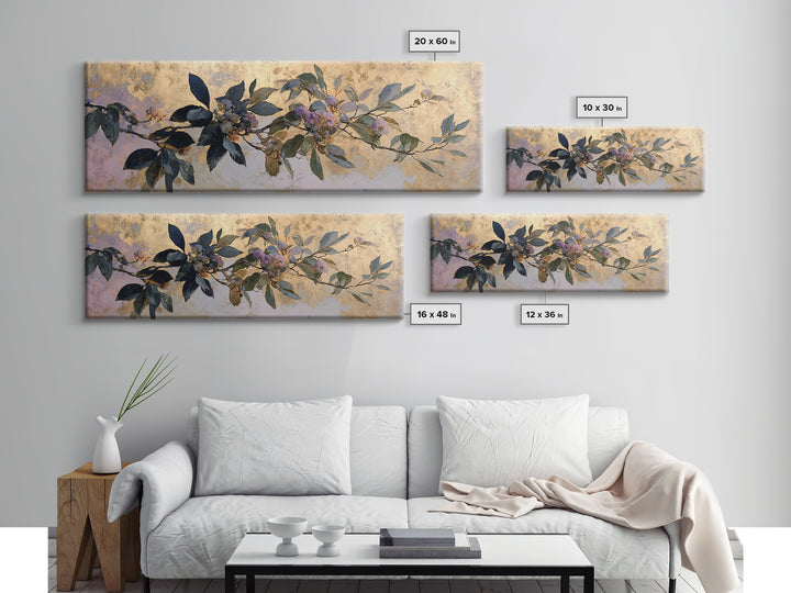 Dreamy Celestial Moon and Botanical Composition Framed Canvas Print, Master Bedroom, Bedroom Decor, Oil Painting, Sanctuary, MAS-3x1-99