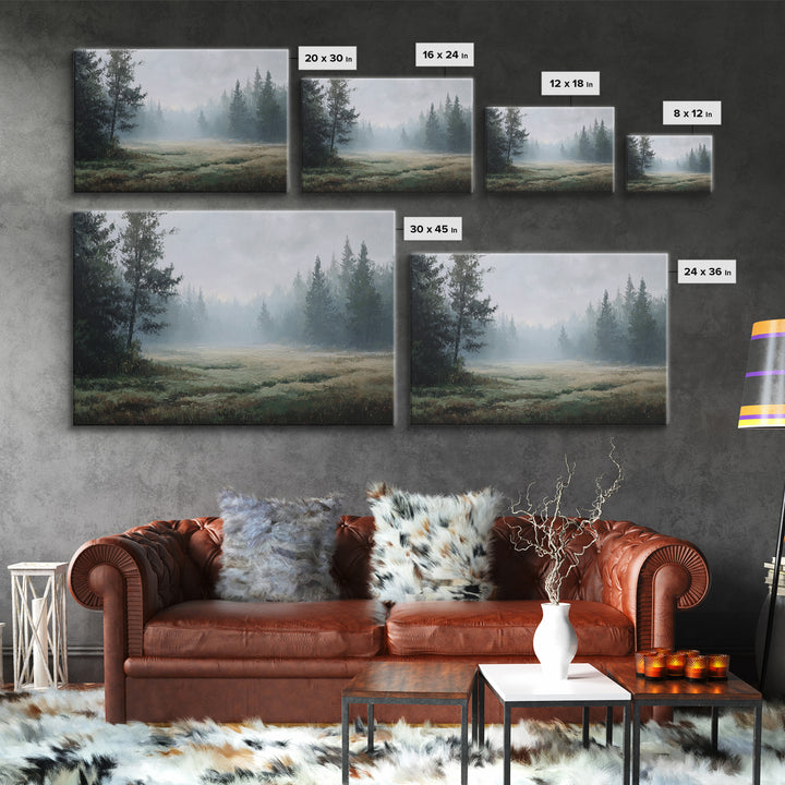 Calm Misty Forest Panorama Canvas Print, Master Bedroom, Above Bed Wall Decor, Bedroom Decor, Oil Painting, Sanctuary, MAS-3x2-32