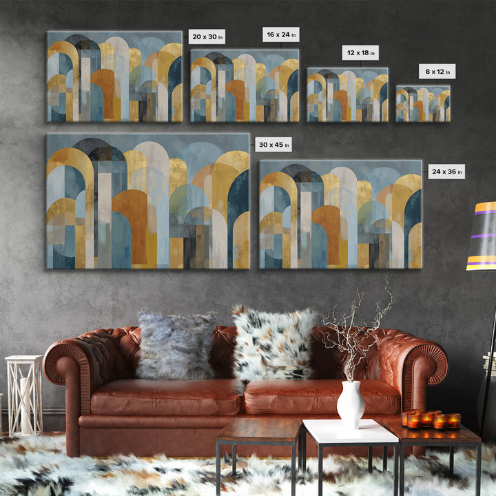 Gold Accented Abstract Arches Framed Canvas Print, Master Bedroom, Vinyl Wall Decal, Bedroom Decor, Abstract Art, Sanctuary, MAS-3x2-36