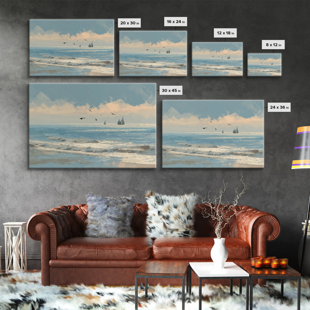 Hotel Coastal Landscape Canvas Print, Master Bedroom, Neutral Decor, Bedroom Decor, Oil Painting, Sanctuary, Home Decor, MAS-3x2-49