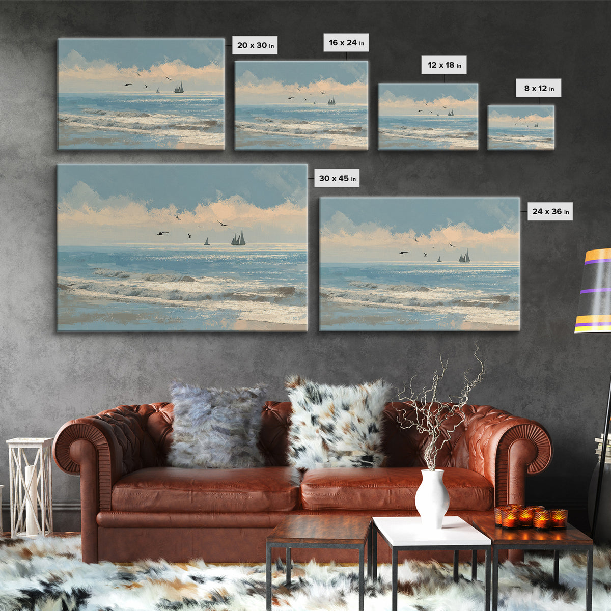 Hotel Coastal Landscape Canvas Print, Master Bedroom, Neutral Decor, Bedroom Decor, Oil Painting, Sanctuary, Home Decor, MAS-3x2-49