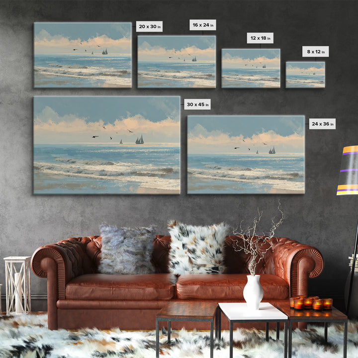 Hotel Coastal Landscape Canvas Print, Master Bedroom, Neutral Decor, Bedroom Decor, Oil Painting, Sanctuary, Home Decor, MAS-3x2-49