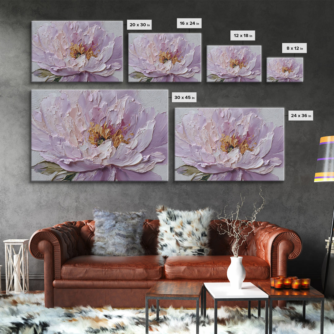 Romantic Neutral Peony Closeup Framed Canvas Print, Master Bedroom, Vinyl Wall Decal, Bedroom Decor, Fine Art, Sanctuary, MAS-3x2-78