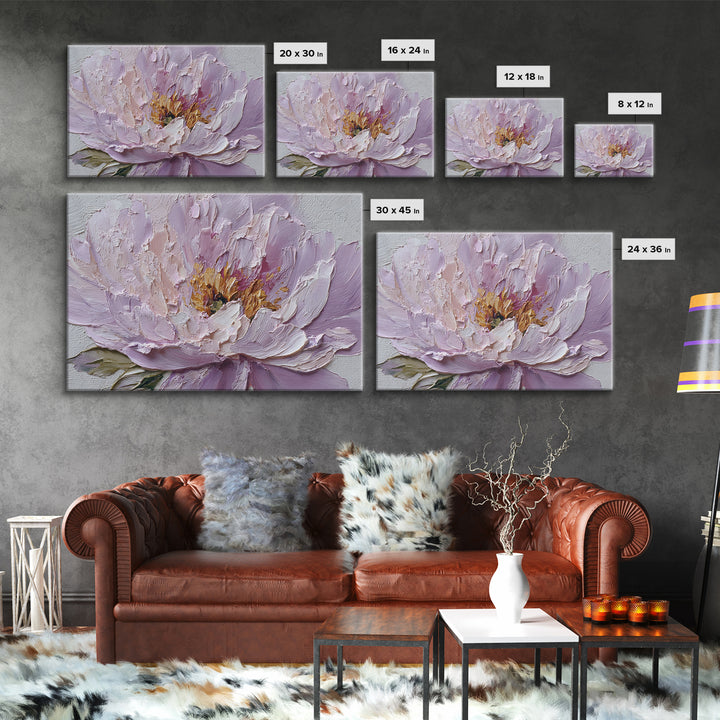 Romantic Neutral Peony Closeup Framed Canvas Print, Master Bedroom, Vinyl Wall Decal, Bedroom Decor, Fine Art, Sanctuary, MAS-3x2-78