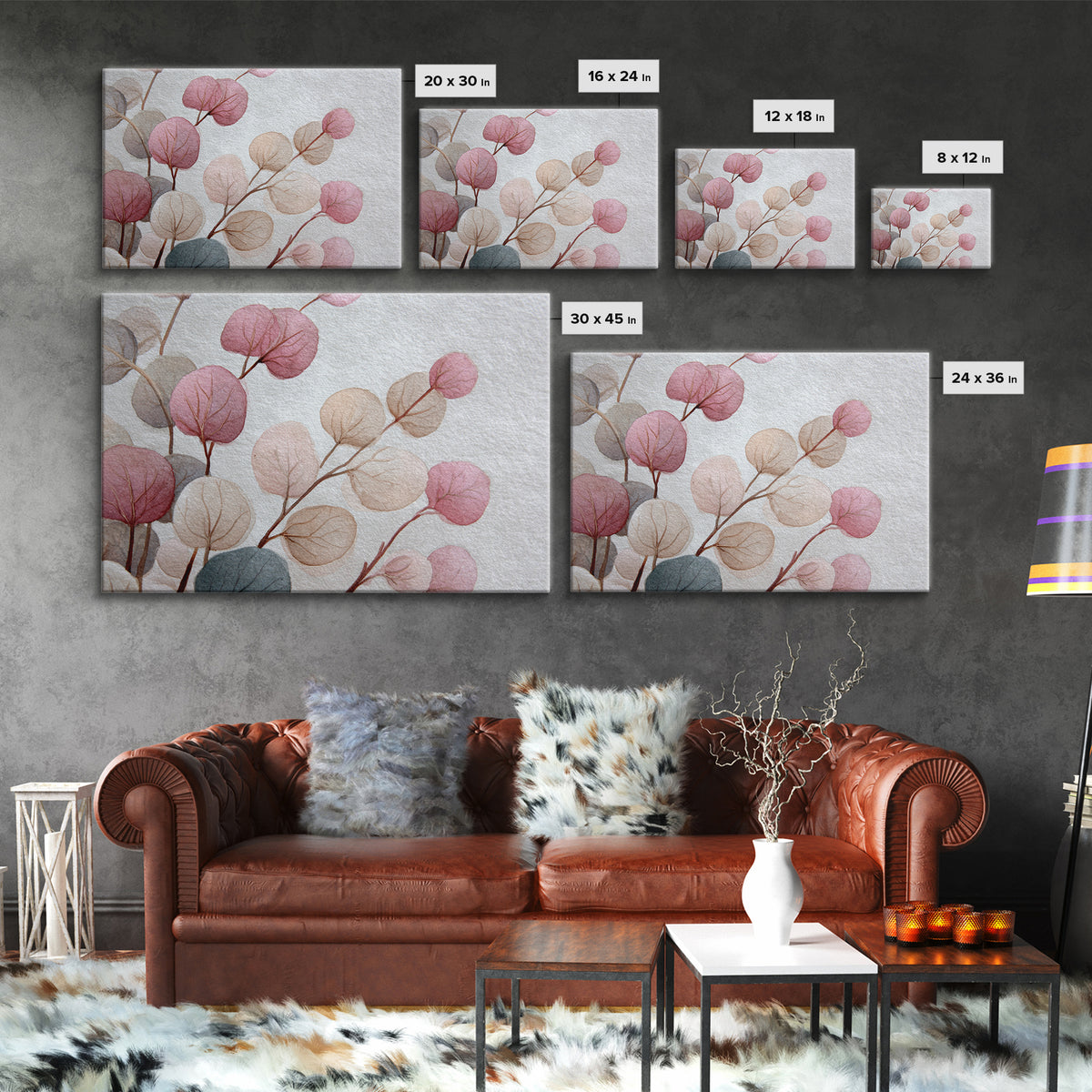 Gentle Eucalyptus Watercolor Branches Canvas Print, Master Bedroom, Art Print, Bedroom Decor, Oil Painting, Sanctuary, MAS-3x2-88