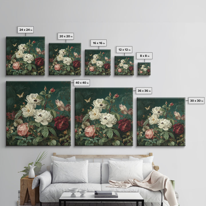 Lush Garden Wall of Roses Palms and Framed Canvas Print, Maximalist Art, Gallery Decor, Living Room Decor, Fine Art, Maximal, MAX-1x1-38