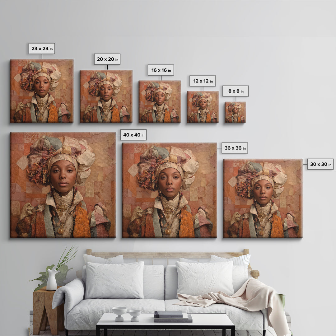 Ornate Portrait with Layered Textiles and Jewels Canvas Print, Maximalist Art, Home Decor, Living Room Decor, Fine Art, Maximal, MAX-1x1-4