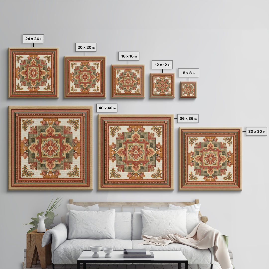 Bohemian Textile Pattern Framed Canvas Print, Maximalist Art, Art Nouveau, Living Room Decor, Maximal, Living Room Wall Art, MAX-1x1-44