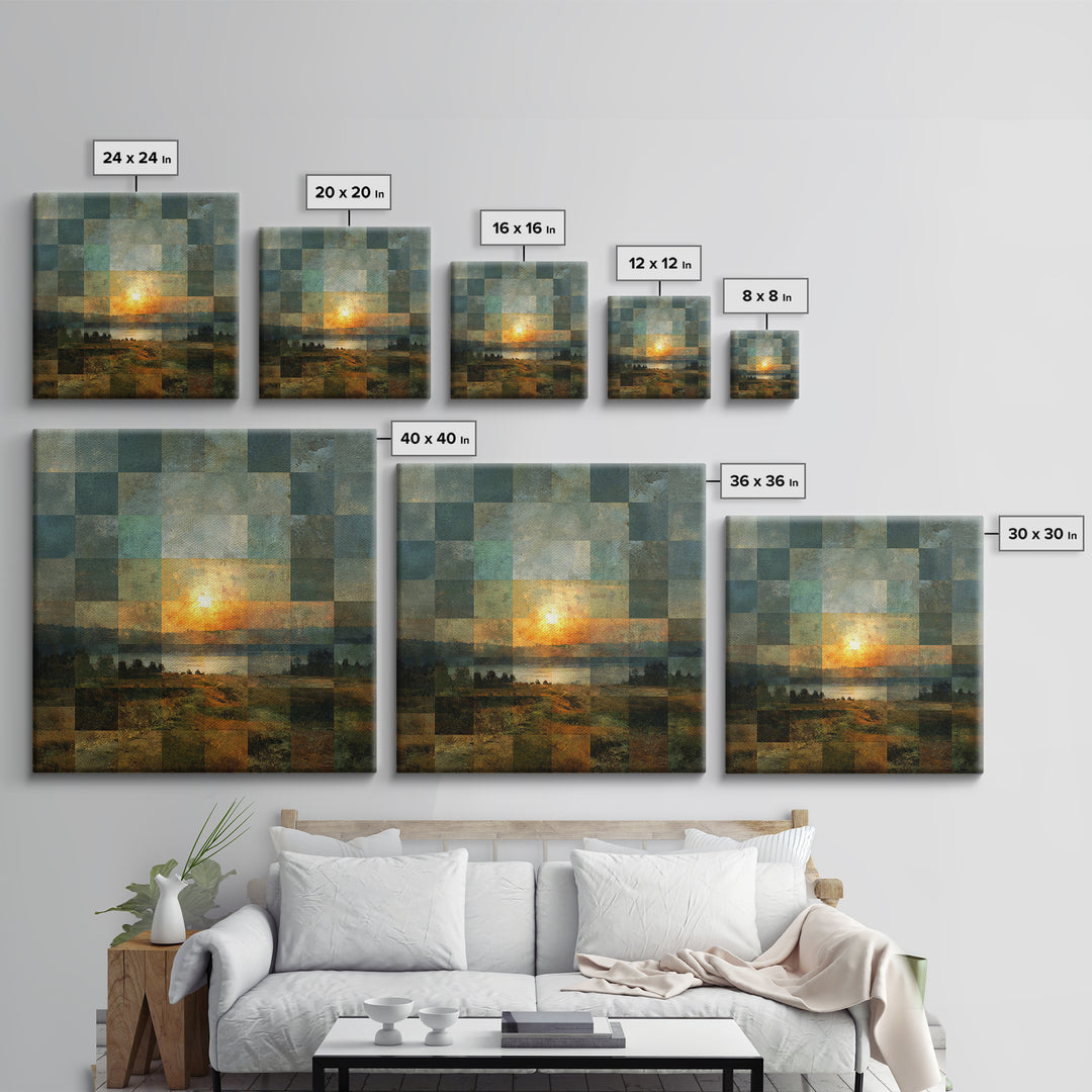 Eclectic Checkerboard Landscape Canvas Print, Maximalist Art, Fine Art Print, Living Room Decor, Maximal, Digital Prints, MAX-1x1-5