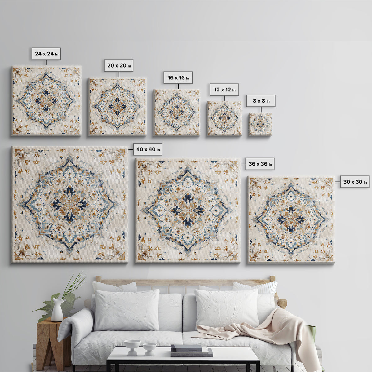 Bohemian Textile Pattern Framed Canvas Print, Maximalist Art, Modern Wall Art, Living Room Decor, Maximal, Statement Artwork, MAX-1x1-68