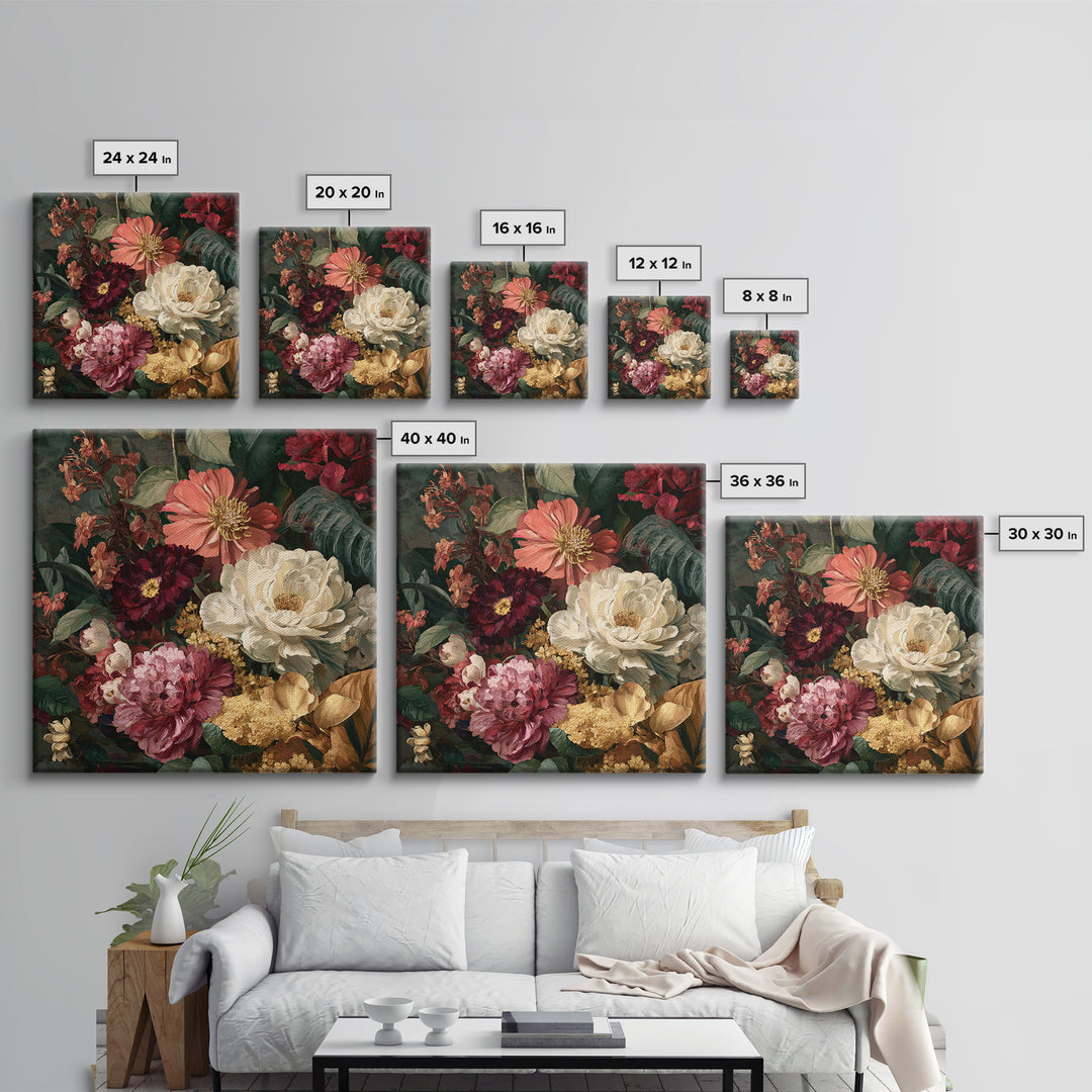Crowded Botanical Tapestry Framed Canvas Print, Maximalist Art, Digital Print, Living Room Decor, Oil Painting, Maximal, MAX-1x1-7