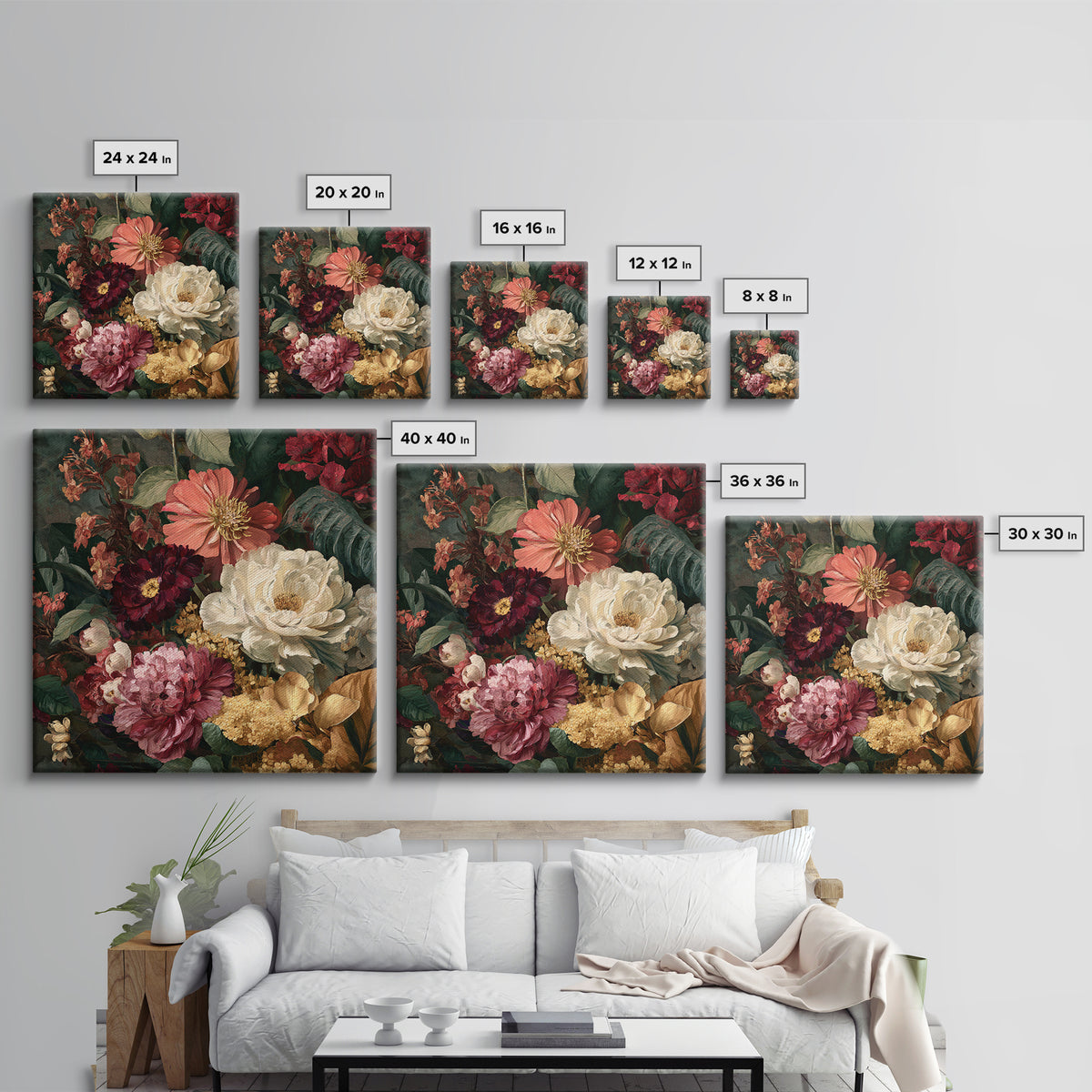 Crowded Botanical Tapestry Framed Canvas Print, Maximalist Art, Digital Print, Living Room Decor, Oil Painting, Maximal, MAX-1x1-7