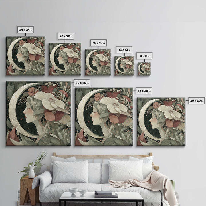 Patterned Moon Goddess Framed Canvas Print, Maximalist Art, Funky Wall Art, Living Room Decor, Fine Art, Maximal, MAX-1x1-72