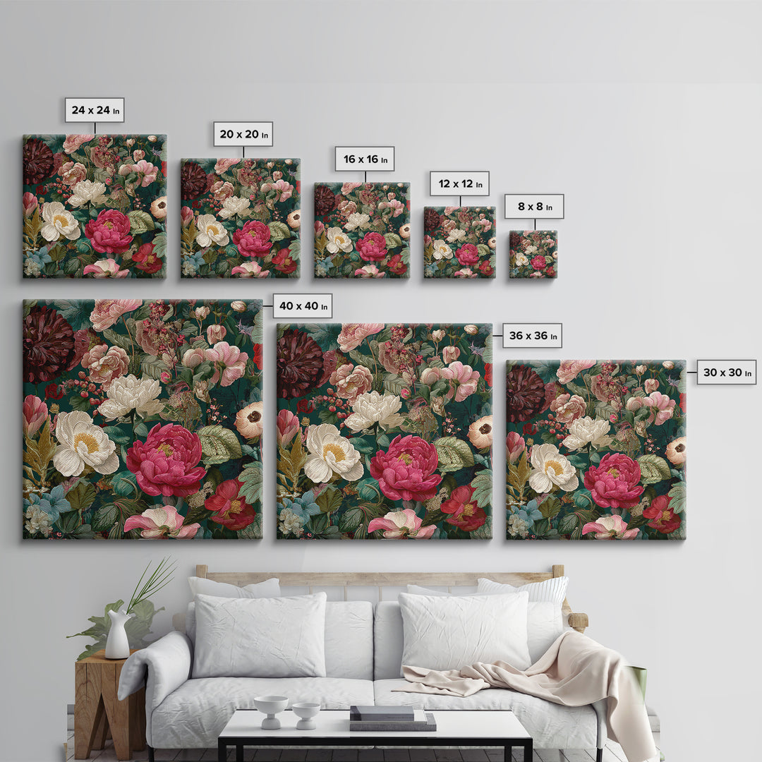 Crowded Botanical Tapestry Framed Canvas Print, Maximalist Art, Boho Decor, Living Room Decor, Fine Art, Maximal, Art Print, MAX-1x1-79