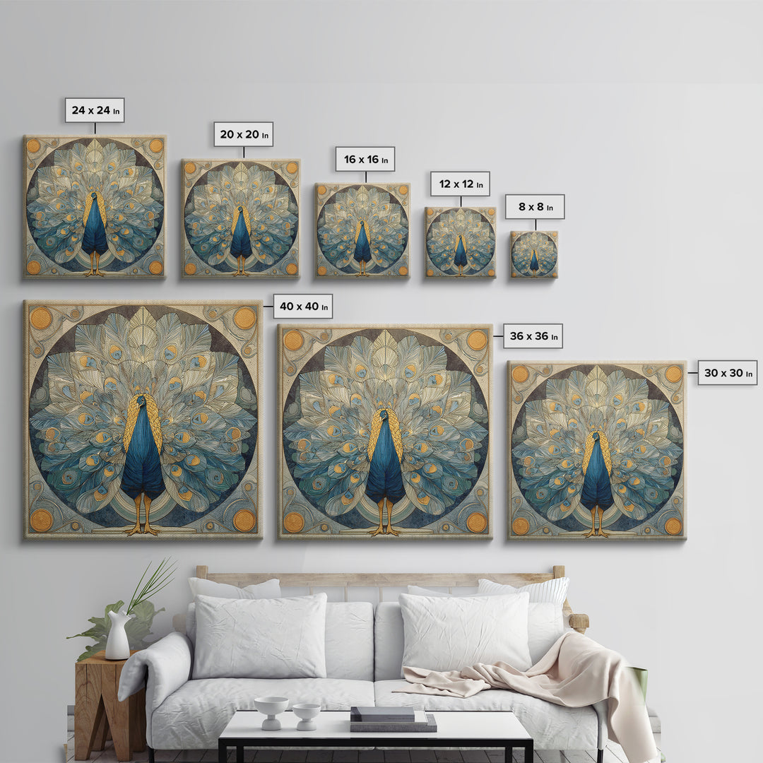 Dramatic Peacock with Oversized Feather Pattern Canvas Print, Maximalist Art, Original Painting, Living Room Decor, Maximal, MAX-1x1-8