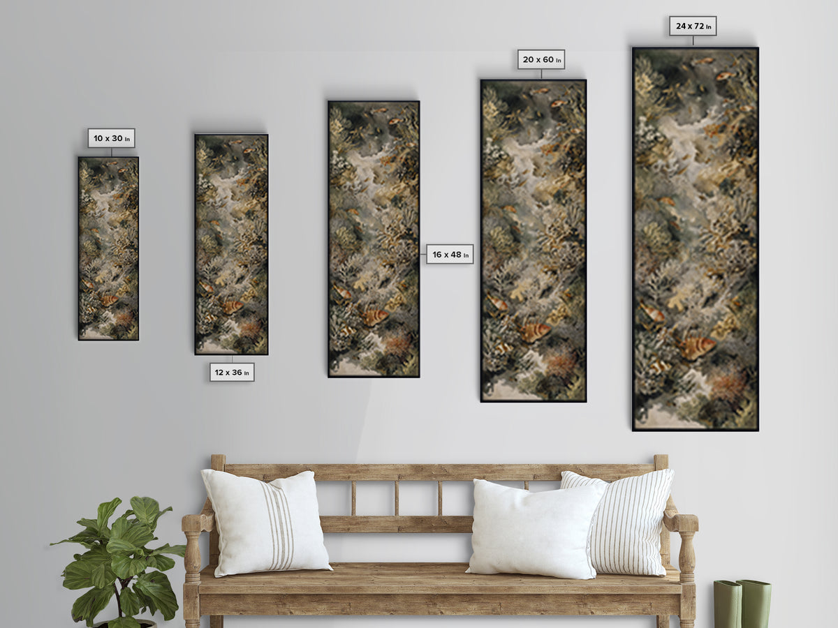Wild Coral Reef Framed Canvas Print, Maximalist Art, Textured Painting, Living Room Decor, Fine Art, Maximal, Digital Wall Art, MAX-1x3-29