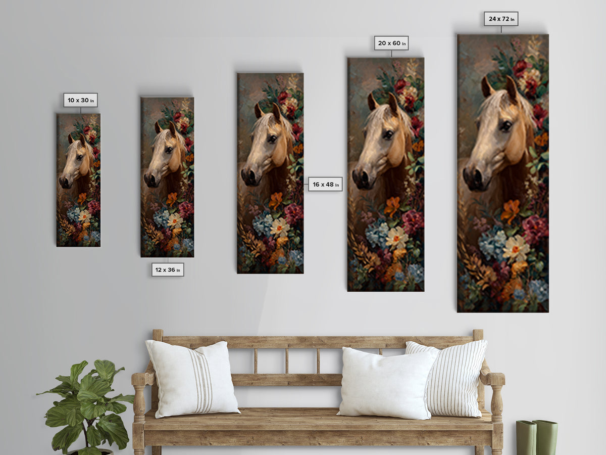 Jewel Tone Horse Portrait Canvas Print, Maximalist Art, Boho Wall Art, Living Room Decor, Oil Painting, Maximal, MAX-1x3-33