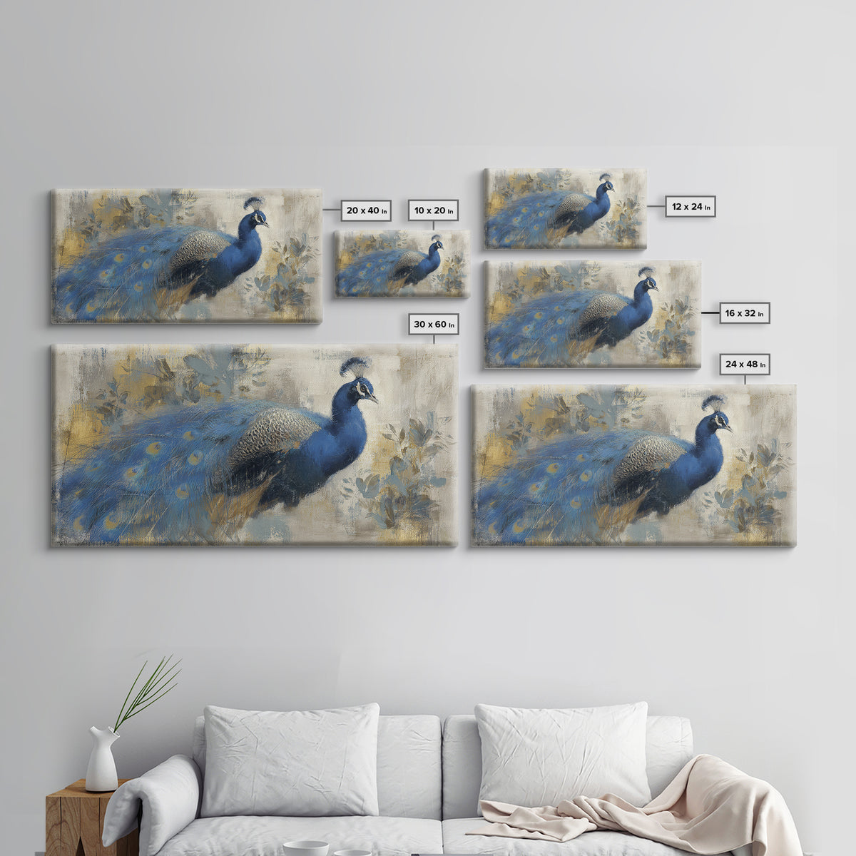 Dramatic Peacock with Oversized Feather Pattern Canvas Print, Maximalist Art, Modern Wall Art, Living Room Decor, Maximal, MAX-2x1-100