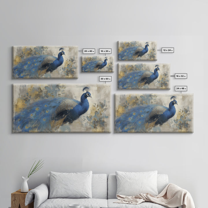 Dramatic Peacock with Oversized Feather Pattern Canvas Print, Maximalist Art, Modern Wall Art, Living Room Decor, Maximal, MAX-2x1-100