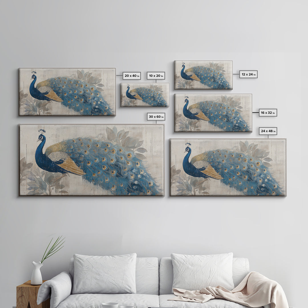 Dramatic Peacock with Oversized Feather Pattern Canvas Print, Maximalist Art, Contemporary Art, Living Room Decor, Maximal, MAX-2x1-28