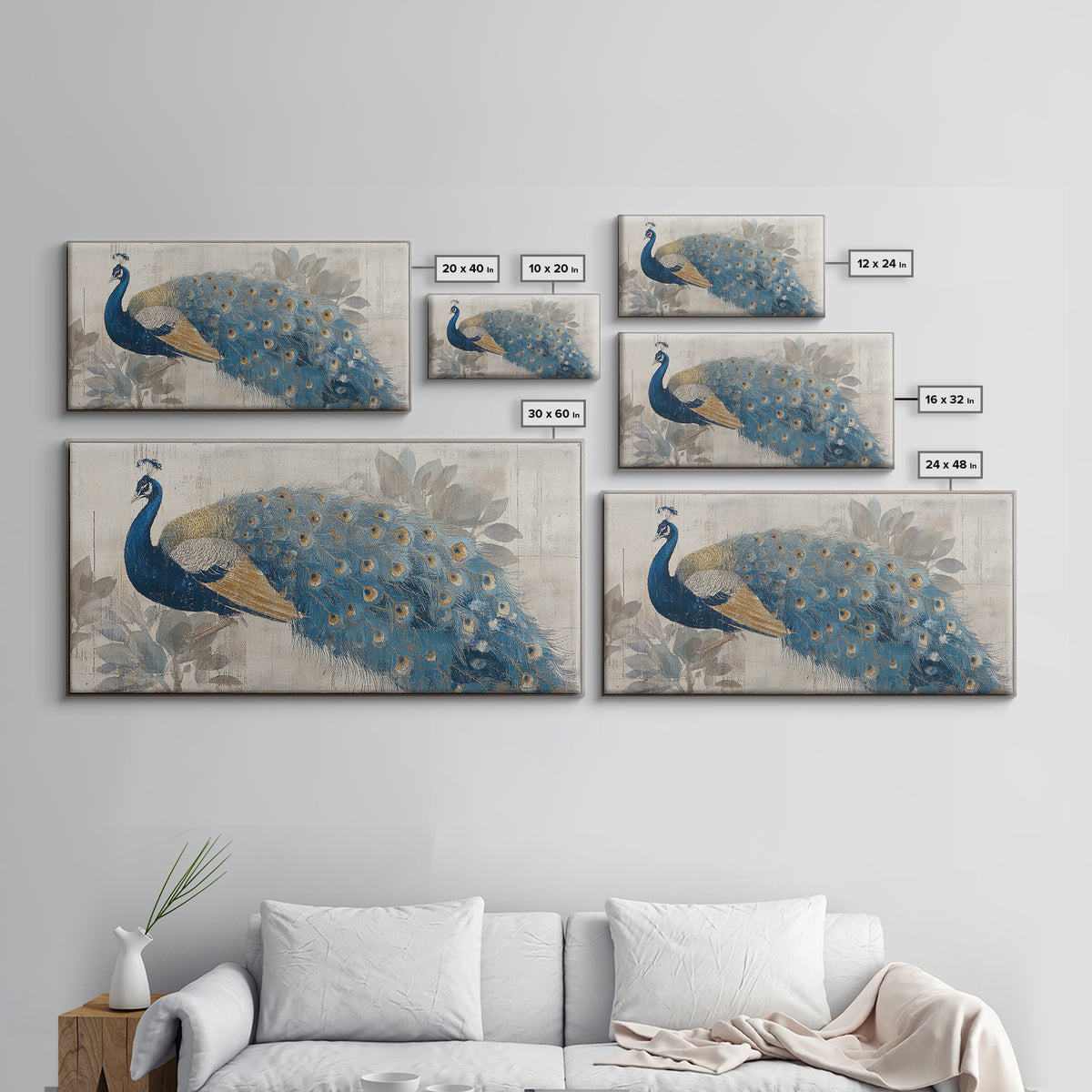 Dramatic Peacock with Oversized Feather Pattern Canvas Print, Maximalist Art, Contemporary Art, Living Room Decor, Maximal, MAX-2x1-28