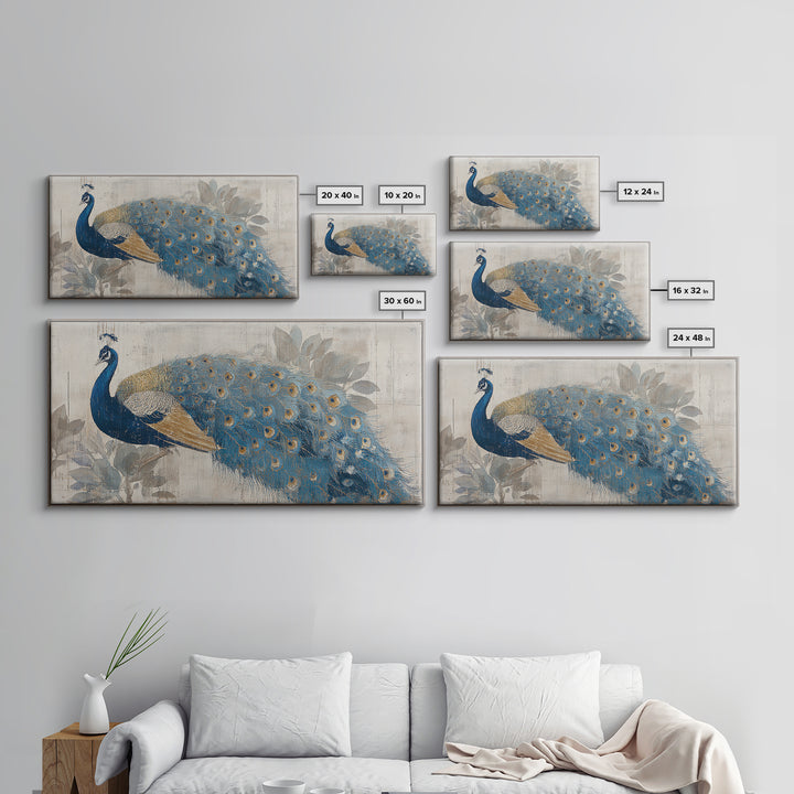 Dramatic Peacock with Oversized Feather Pattern Canvas Print, Maximalist Art, Contemporary Art, Living Room Decor, Maximal, MAX-2x1-28