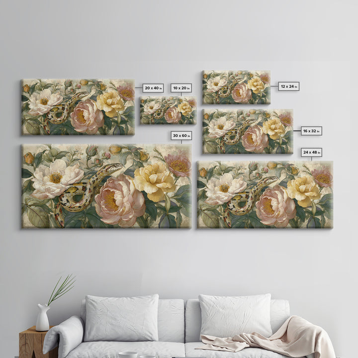 Highly Patterned Snake and Flower Composition Canvas Print, Maximalist Art, Living Room Decor, Maximal, Retro Wall Art, MAX-2x1-33