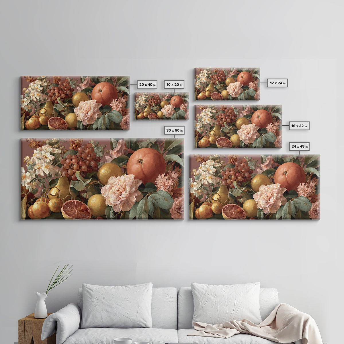 Rococo Fruit Feast Framed Canvas Print, Maximalist Art, Wall Art, Living Room Decor, Oil Painting, Maximal, Digital Print, MAX-2x1-35