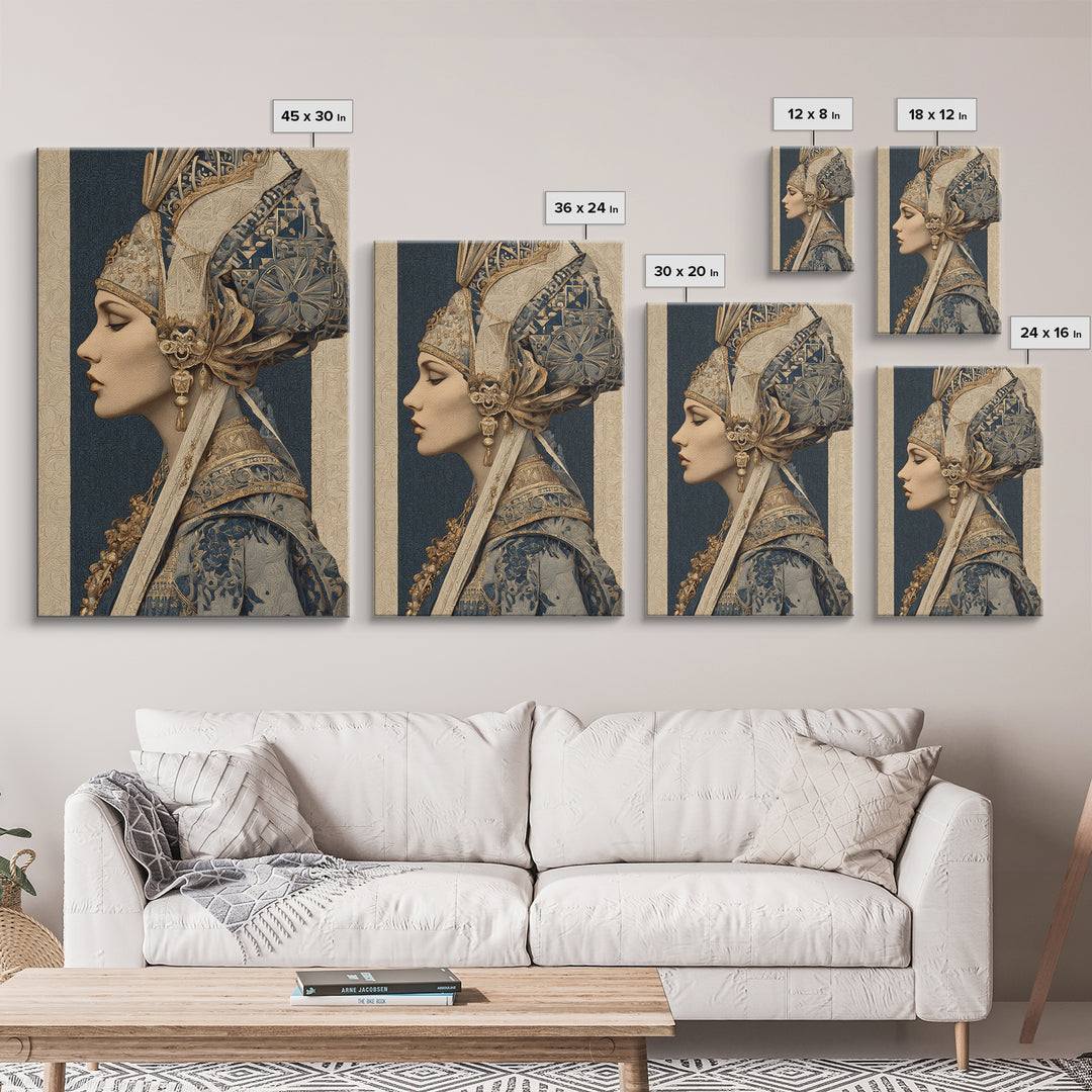 Ornate Portrait with Layered Textiles and Jewels Canvas Print, Maximalist Art, Printable Wall Art, Living Room Decor, Maximal, MAX-2x3-12