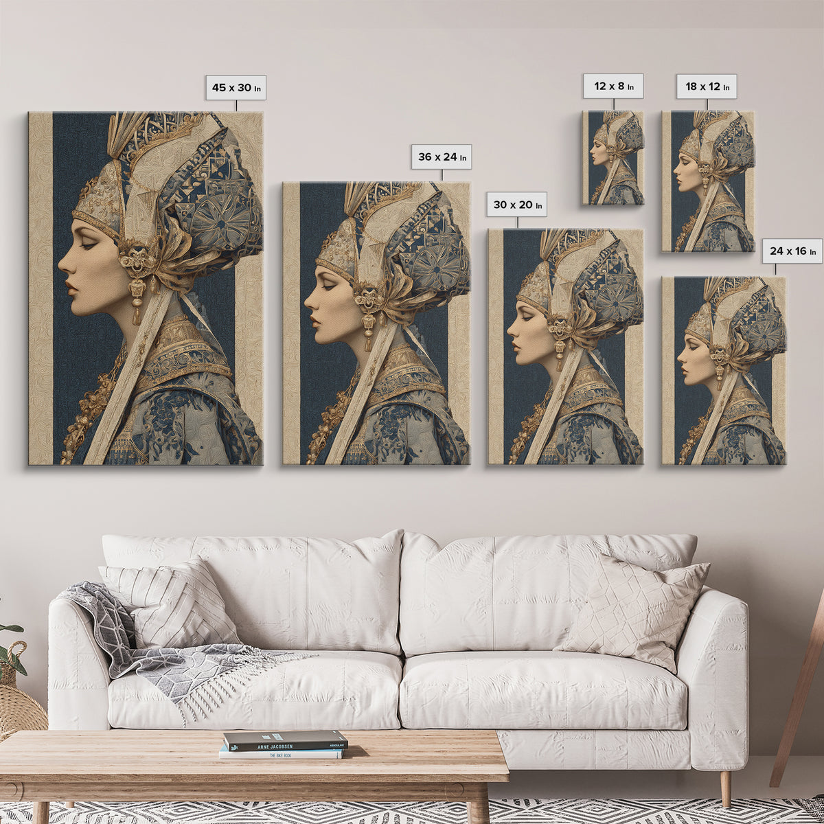 Ornate Portrait with Layered Textiles and Jewels Canvas Print, Maximalist Art, Printable Wall Art, Living Room Decor, Maximal, MAX-2x3-12