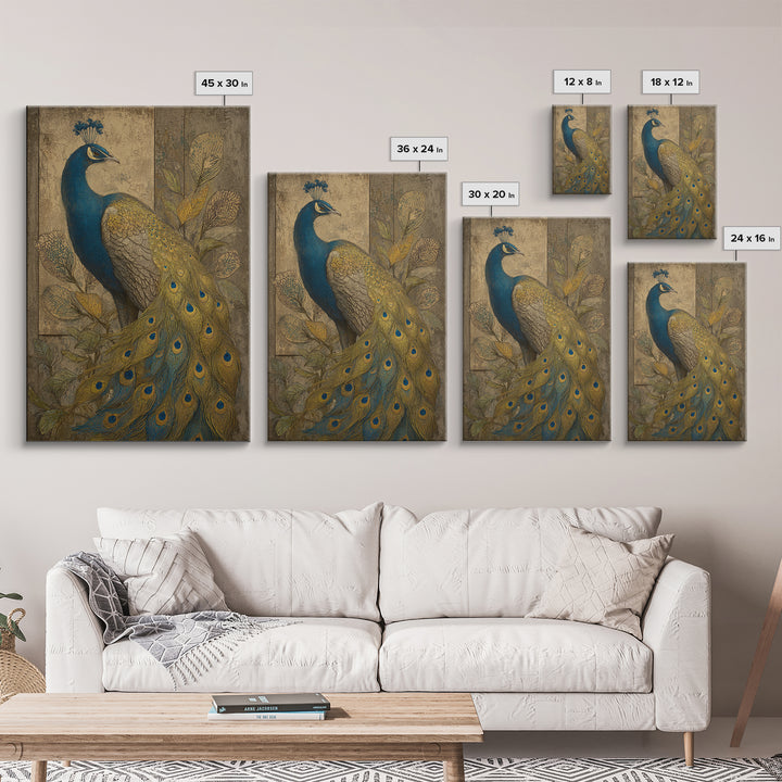 Dramatic Peacock with Oversized Feather Pattern Canvas Print, Maximalist Art, Gallery Decor, Living Room Decor, Maximal, MAX-2x3-16