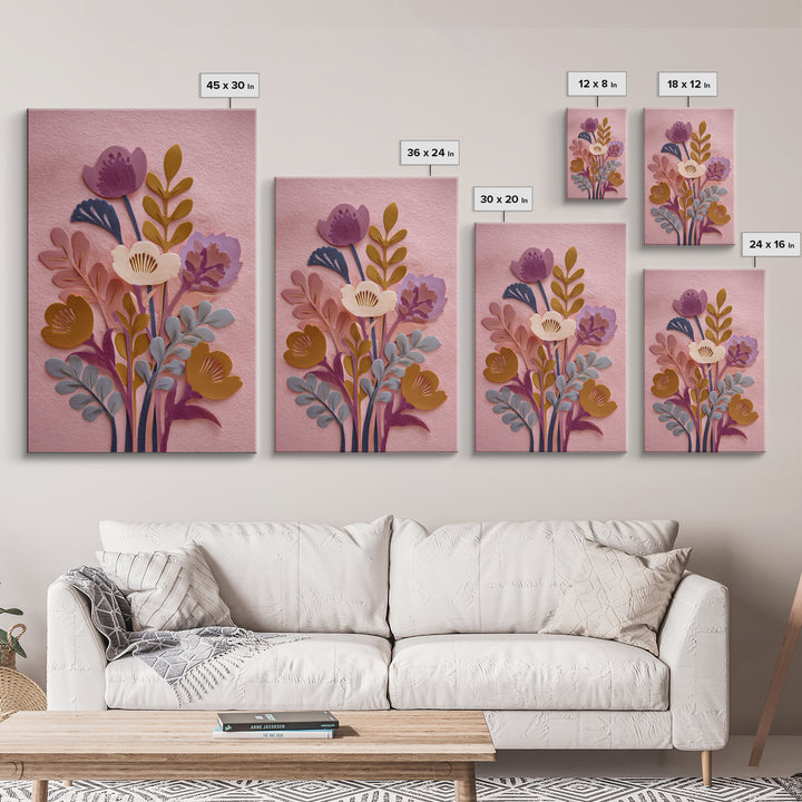 Matisse Inspired Cutouts with Vivid Floral Motifs Framed Canvas Print, Maximalist Art, Home Decor, Living Room Decor, Maximal, MAX-2x3-18